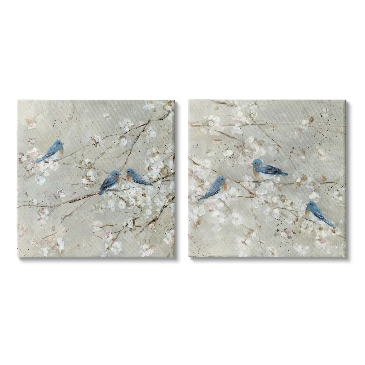 Stupell Industries Blue Birds Perched Tree Blossoms Spring Scene Canvas Wall Art